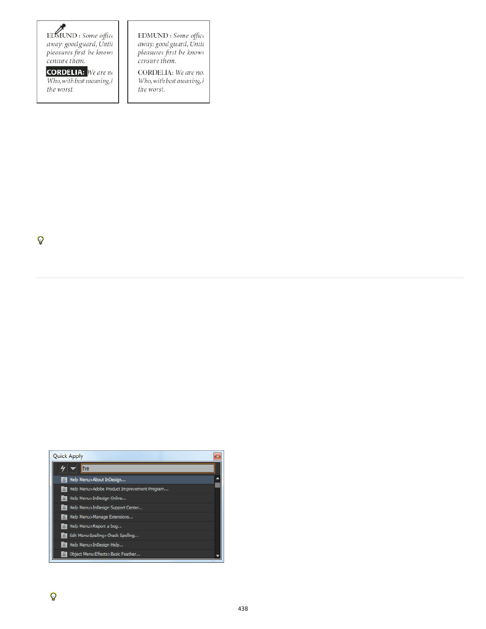 Use quick apply | Adobe InDesign User Manual | Page 443 / 829