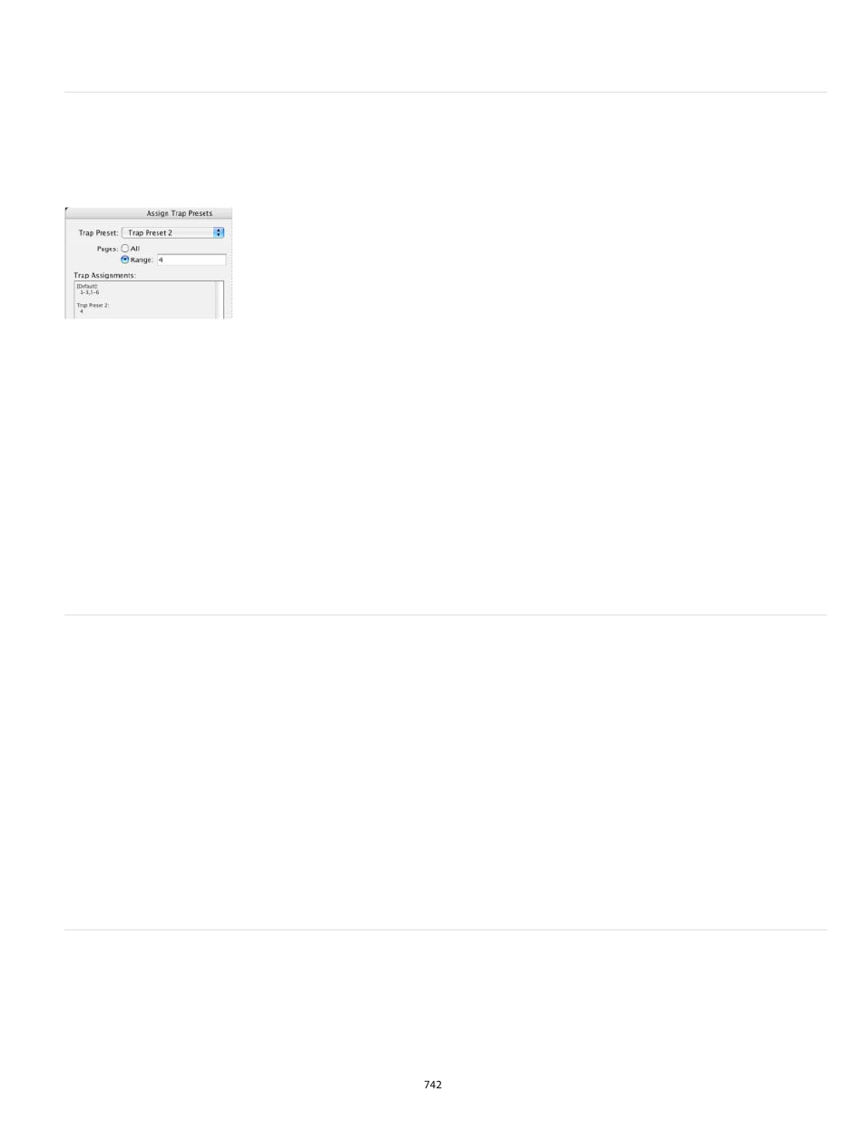 Assign a trap preset to pages, Set up trapping page ranges, Trap preset options | Adobe InDesign User Manual | Page 747 / 829