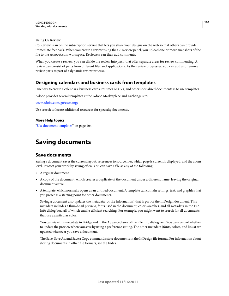 Saving documents, Save documents | Adobe InDesign CS5 User Manual | Page 111 / 710