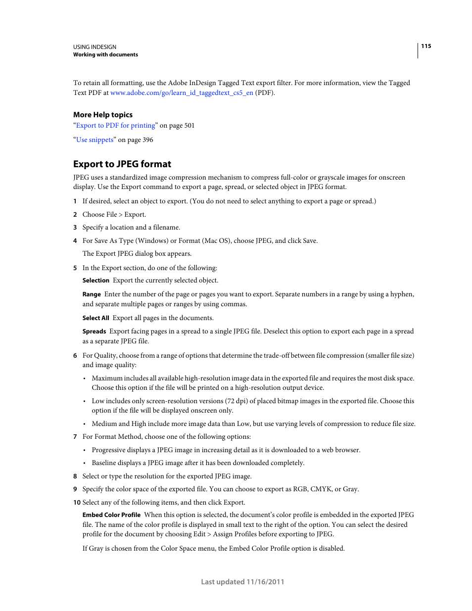 Export to jpeg format | Adobe InDesign CS5 User Manual | Page 121 / 710