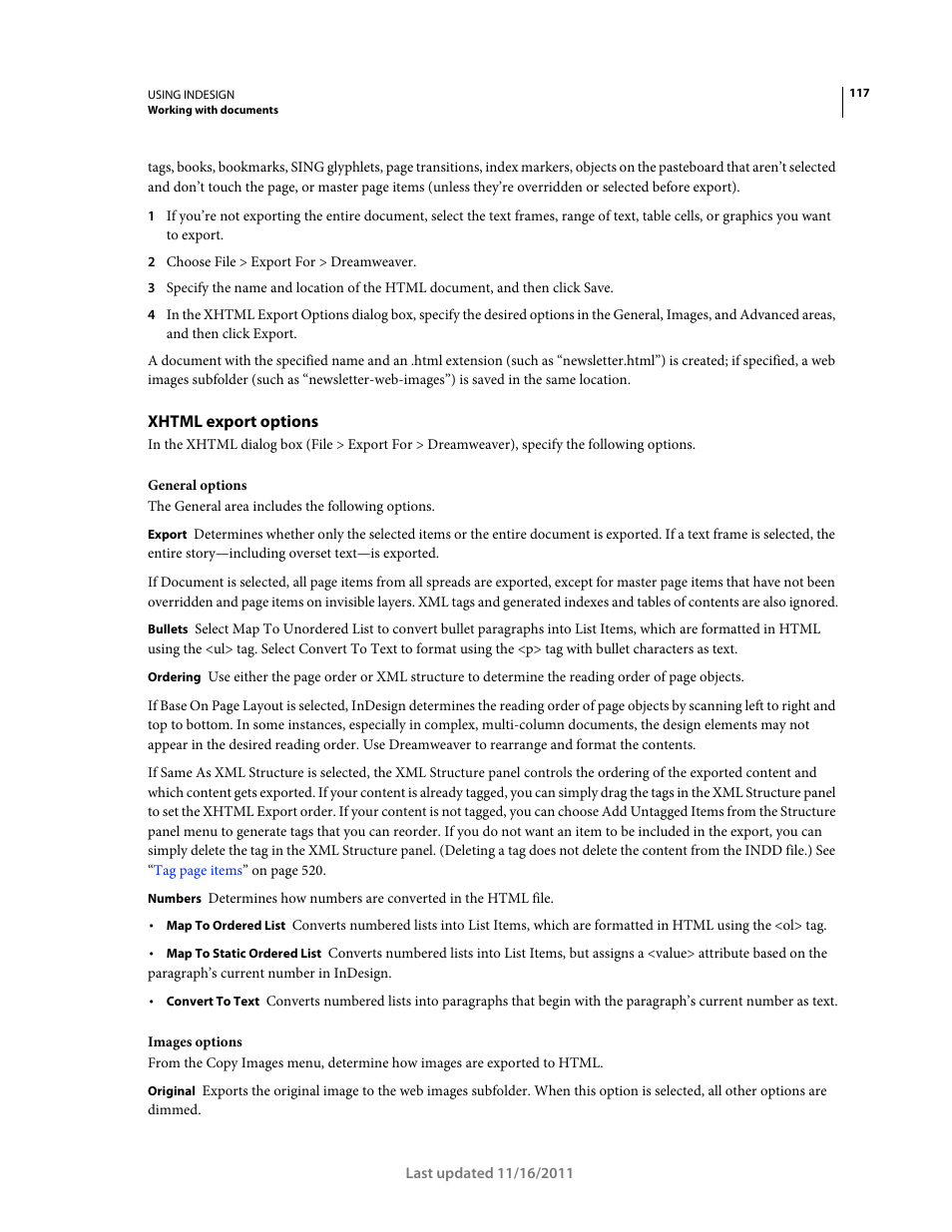 Xhtml export options | Adobe InDesign CS5 User Manual | Page 123 / 710