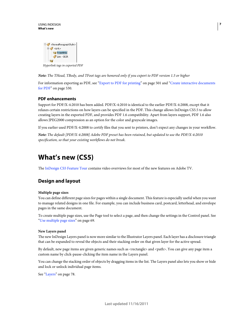 Pdf enhancements, What’s new (cs5), Design and layout | Adobe InDesign CS5 User Manual | Page 13 / 710