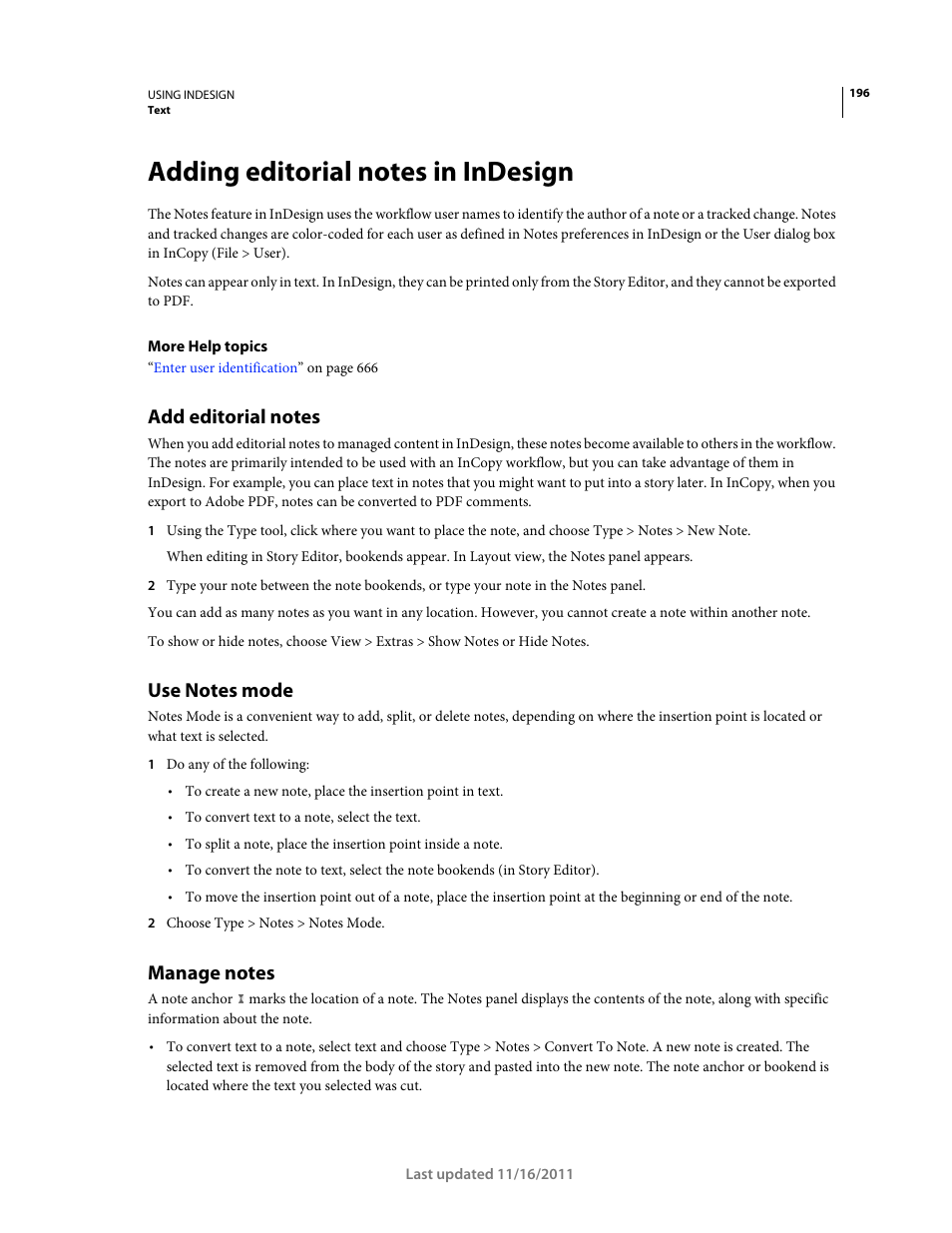 Adding editorial notes in indesign, Add editorial notes, Use notes mode | Manage notes | Adobe InDesign CS5 User Manual | Page 202 / 710