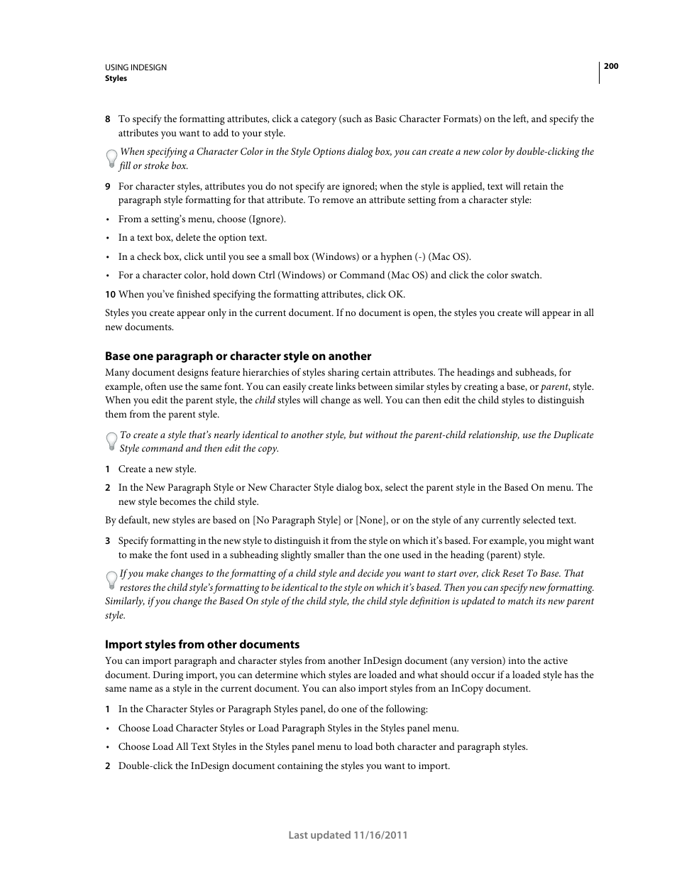 Base one paragraph or character style on another, Import styles from other documents | Adobe InDesign CS5 User Manual | Page 206 / 710