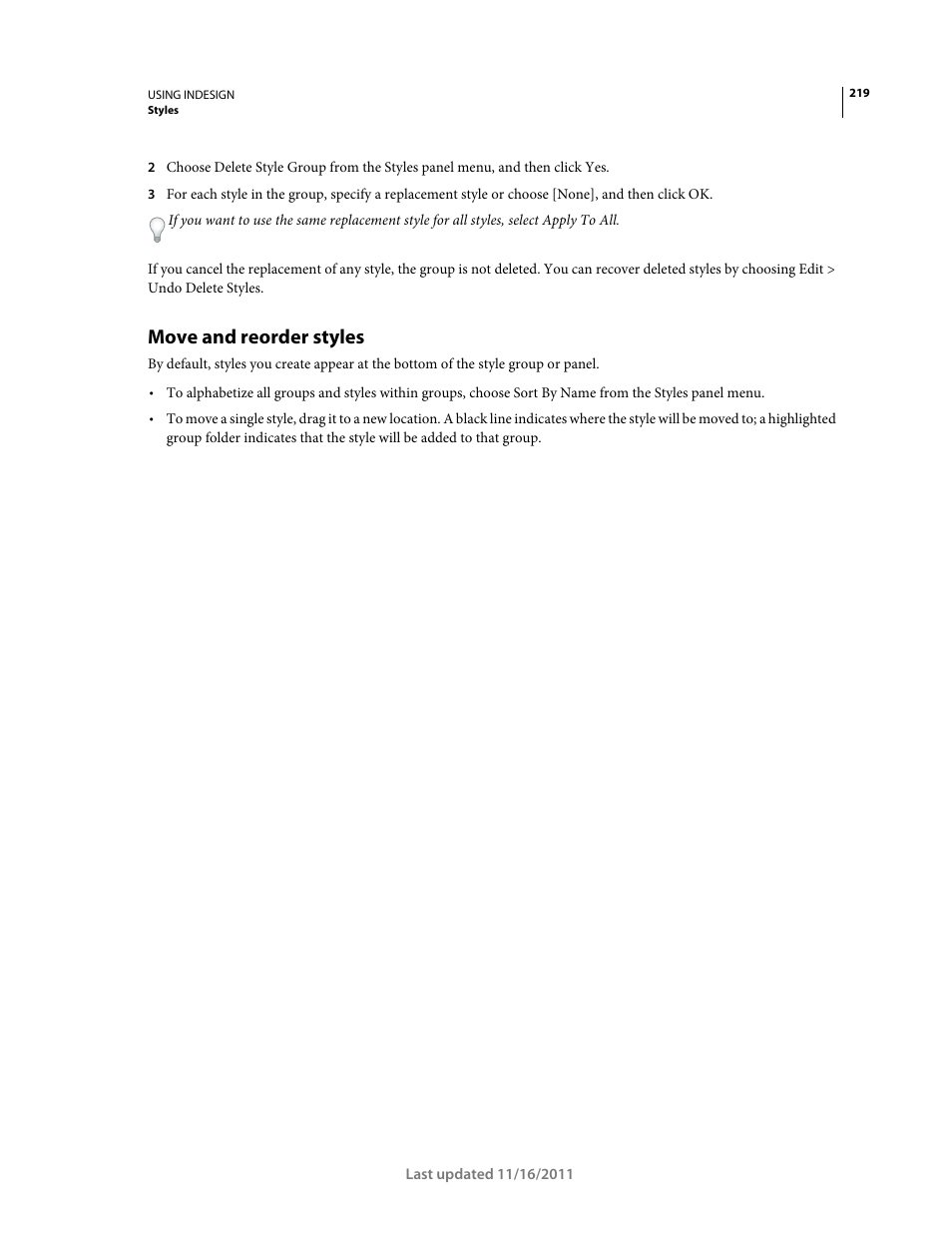 Move and reorder styles | Adobe InDesign CS5 User Manual | Page 225 / 710