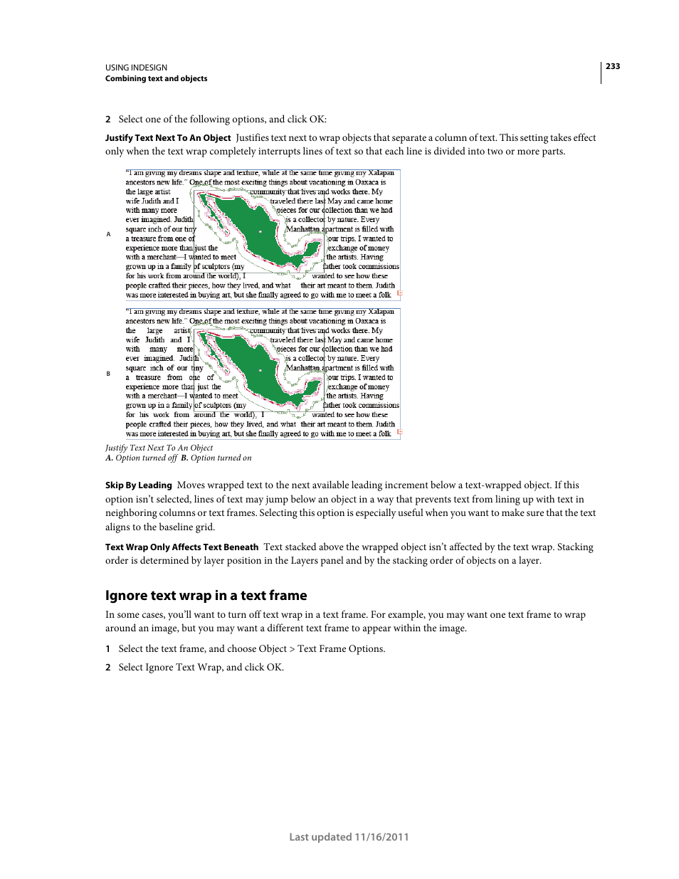 Ignore text wrap in a text frame | Adobe InDesign CS5 User Manual | Page 239 / 710