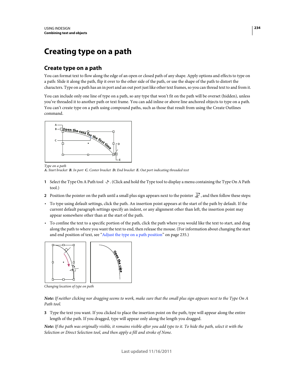 Creating type on a path, Create type on a path | Adobe InDesign CS5 User Manual | Page 240 / 710