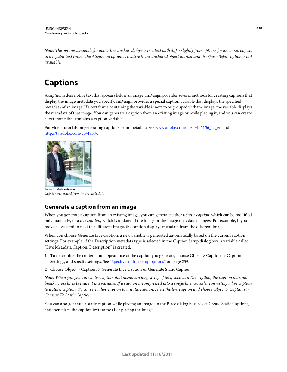 Captions, Generate a caption from an image | Adobe InDesign CS5 User Manual | Page 244 / 710