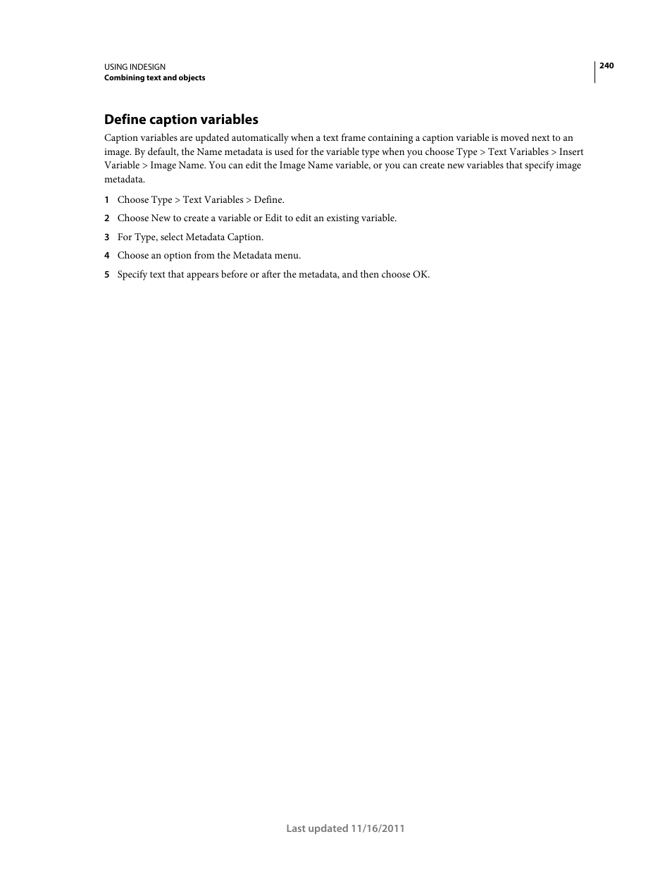 Define caption variables | Adobe InDesign CS5 User Manual | Page 246 / 710