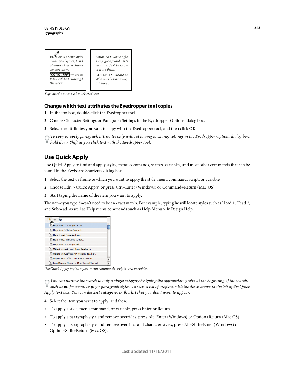 Use quick apply | Adobe InDesign CS5 User Manual | Page 249 / 710