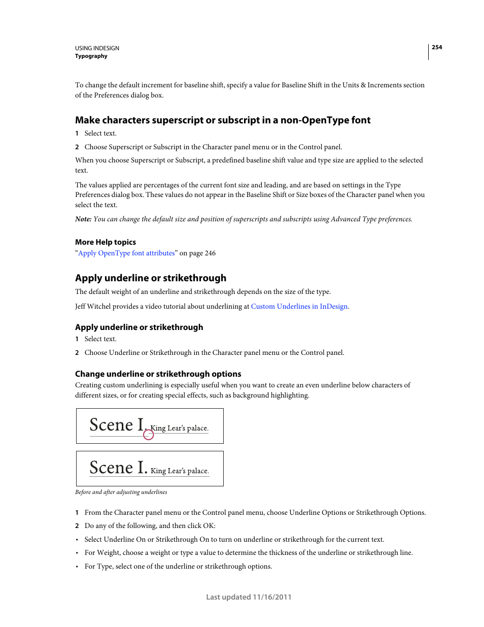 Apply underline or strikethrough, Change underline or strikethrough options | Adobe InDesign CS5 User Manual | Page 260 / 710