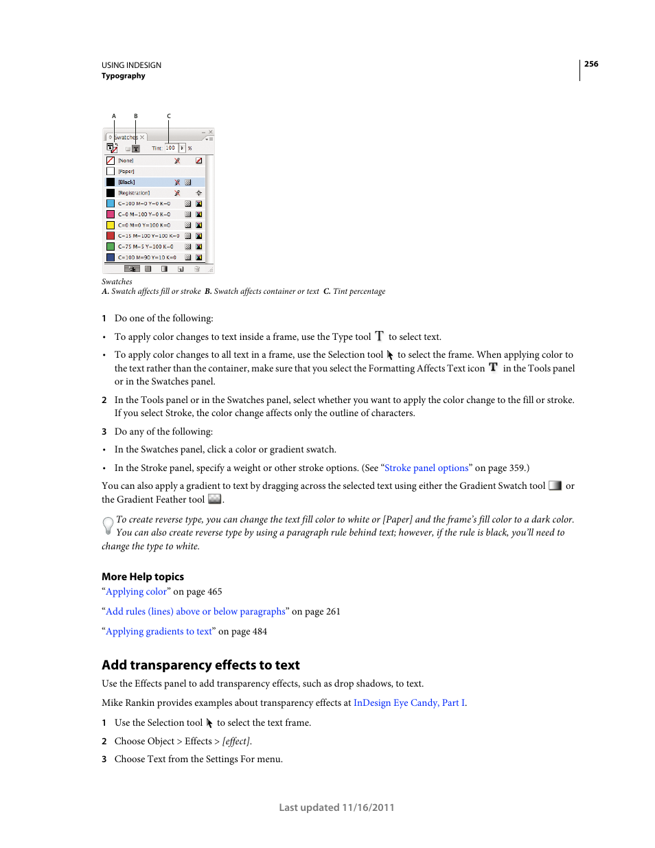 Add transparency effects to text | Adobe InDesign CS5 User Manual | Page 262 / 710