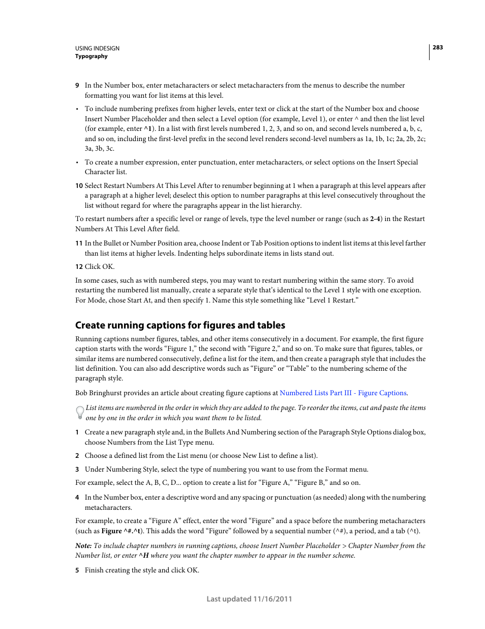 Create running captions for figures and tables, Create, Running captions for figures and tables | Adobe InDesign CS5 User Manual | Page 289 / 710