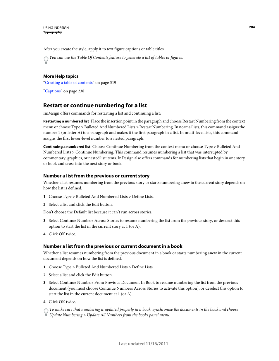 Restart or continue numbering for a list, Number a list from the previous or current story | Adobe InDesign CS5 User Manual | Page 290 / 710