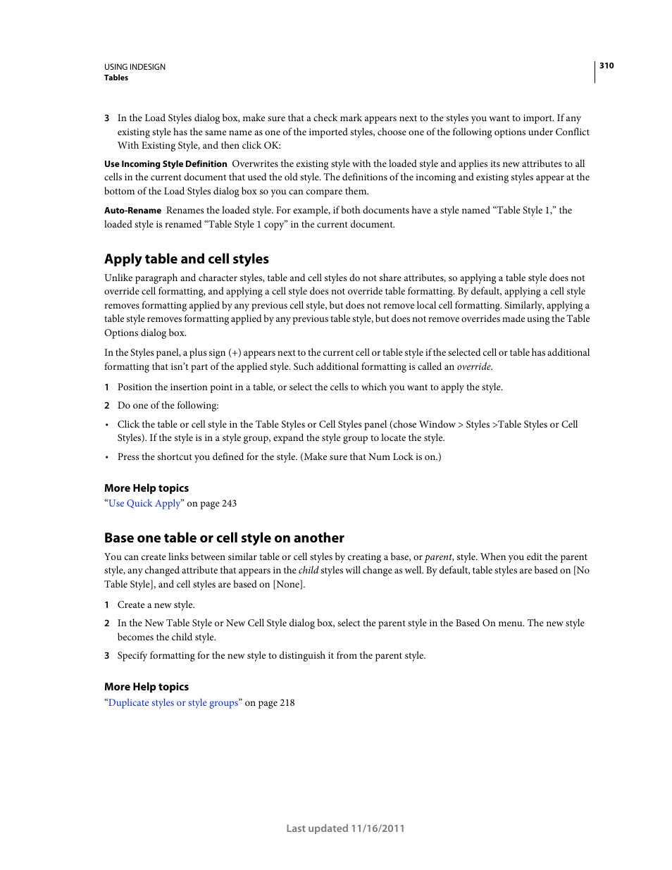 Apply table and cell styles, Base one table or cell style on another | Adobe InDesign CS5 User Manual | Page 316 / 710