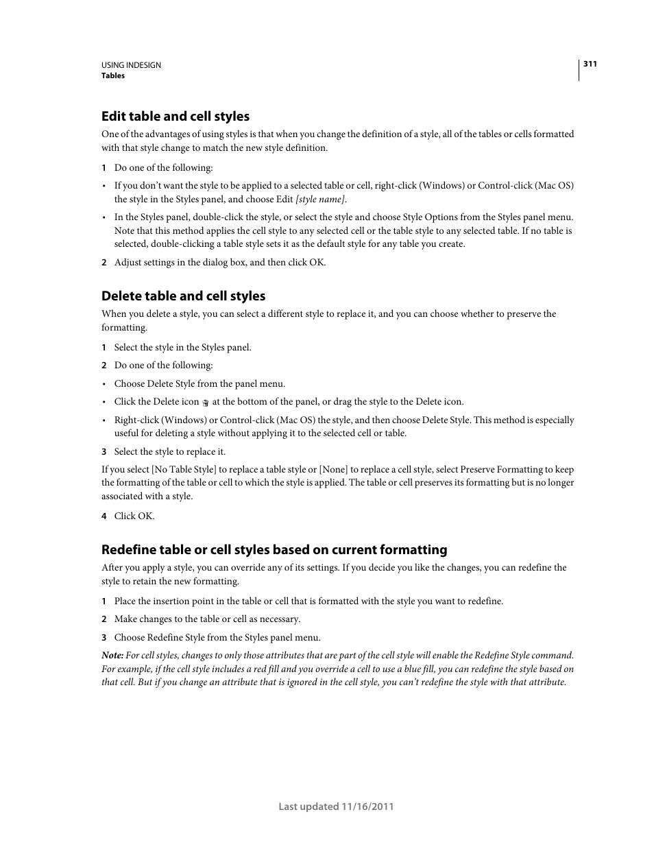 Edit table and cell styles, Delete table and cell styles | Adobe InDesign CS5 User Manual | Page 317 / 710