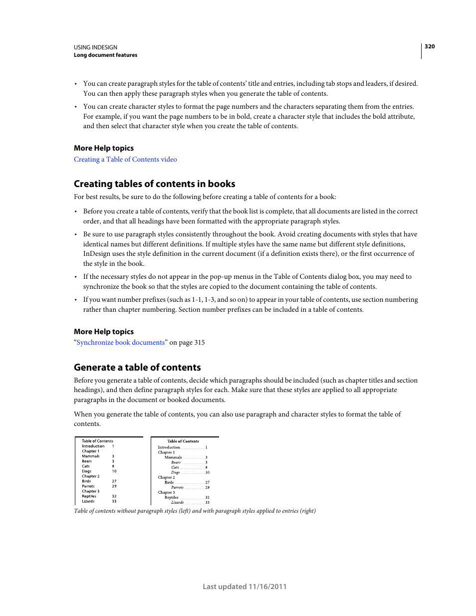 Creating tables of contents in books, Generate a table of contents | Adobe InDesign CS5 User Manual | Page 326 / 710