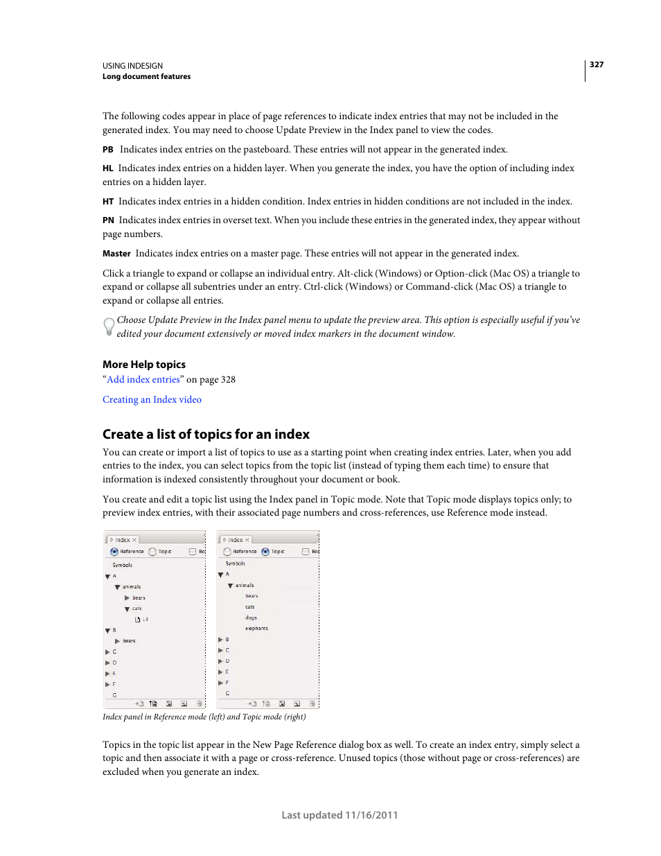 Create a list of topics for an index, Create a list of, Topics for an index | Adobe InDesign CS5 User Manual | Page 333 / 710