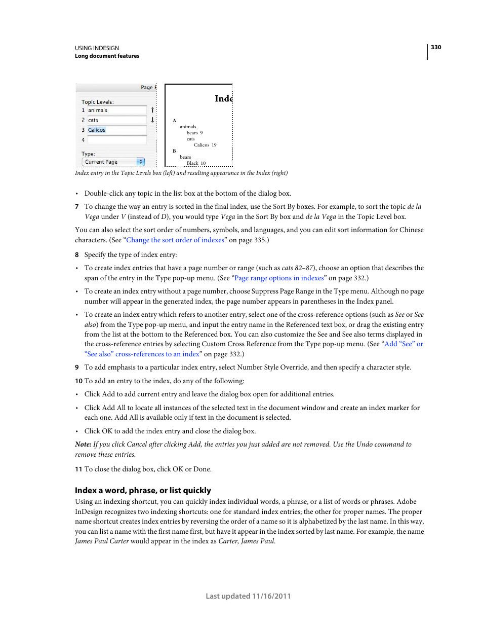 Index a word, phrase, or list quickly | Adobe InDesign CS5 User Manual | Page 336 / 710