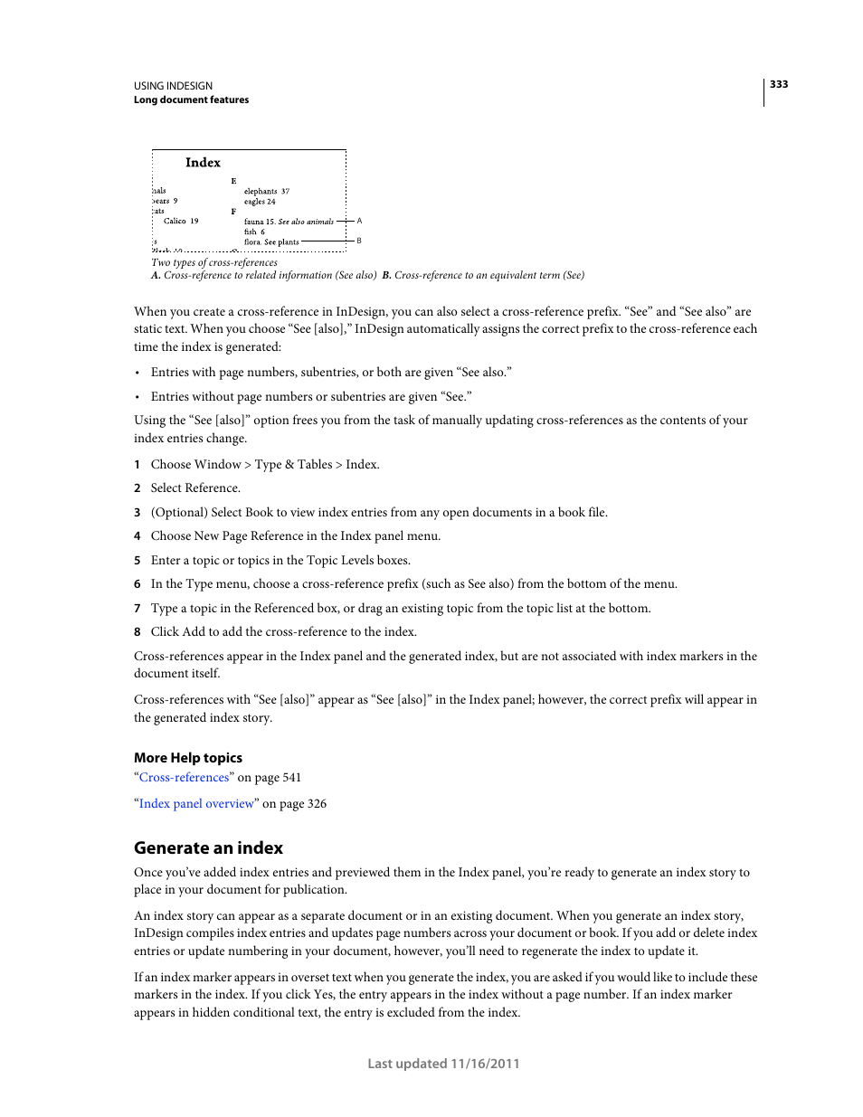 Generate an index, Numbers. (see | Adobe InDesign CS5 User Manual | Page 339 / 710