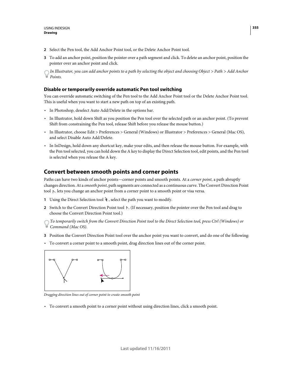 Convert between smooth points and corner points | Adobe InDesign CS5 User Manual | Page 361 / 710