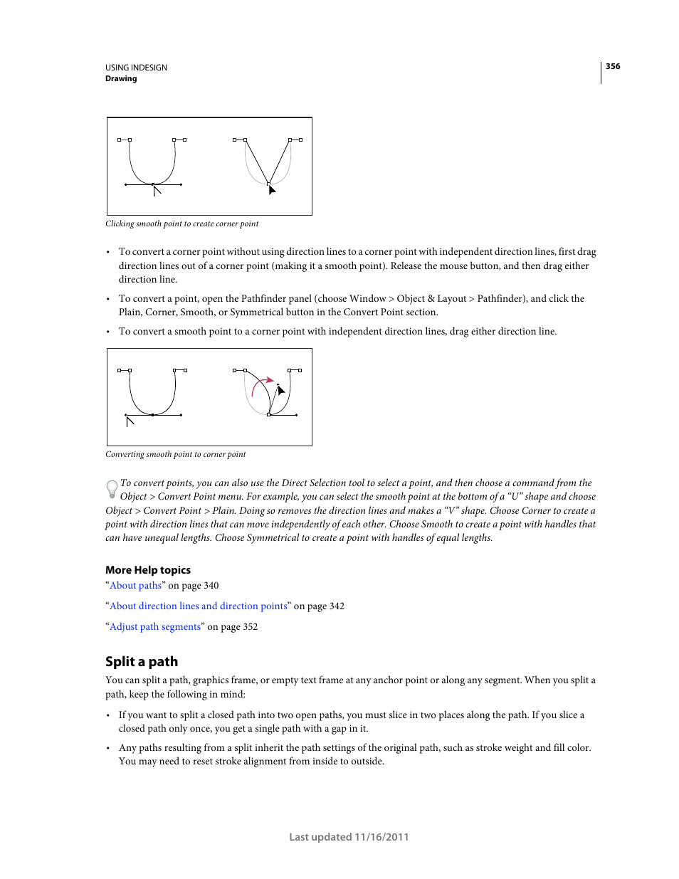 Split a path, Splits paths and frames. (see | Adobe InDesign CS5 User Manual | Page 362 / 710