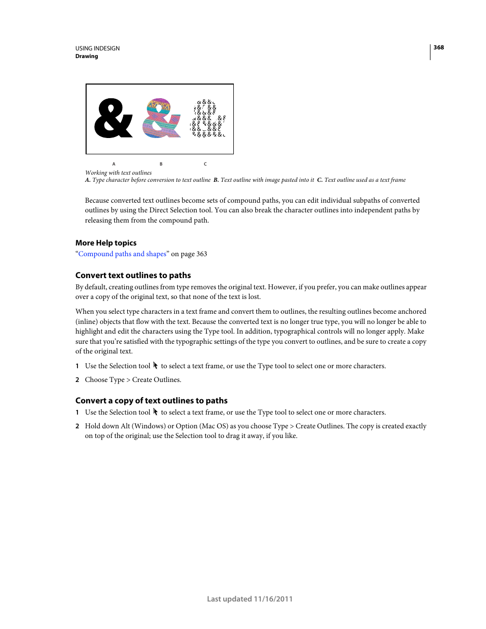 Convert text outlines to paths, Convert a copy of text outlines to paths | Adobe InDesign CS5 User Manual | Page 374 / 710