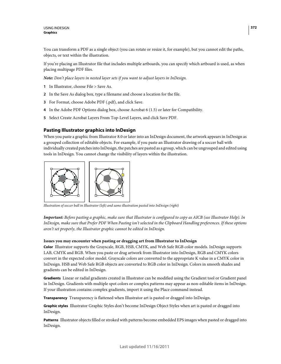 Pasting illustrator graphics into indesign | Adobe InDesign CS5 User Manual | Page 378 / 710