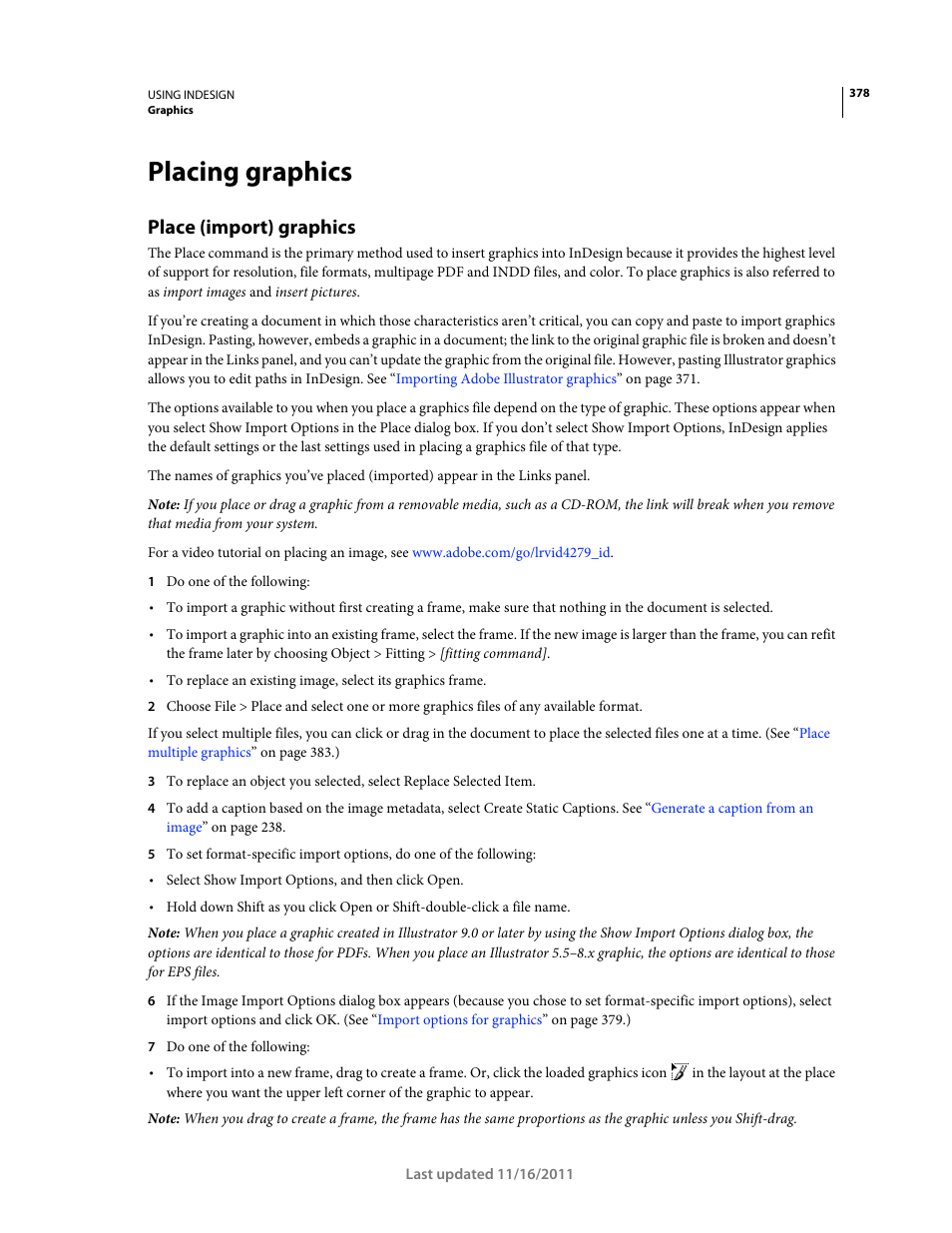 Placing graphics, Place (import) graphics | Adobe InDesign CS5 User Manual | Page 384 / 710