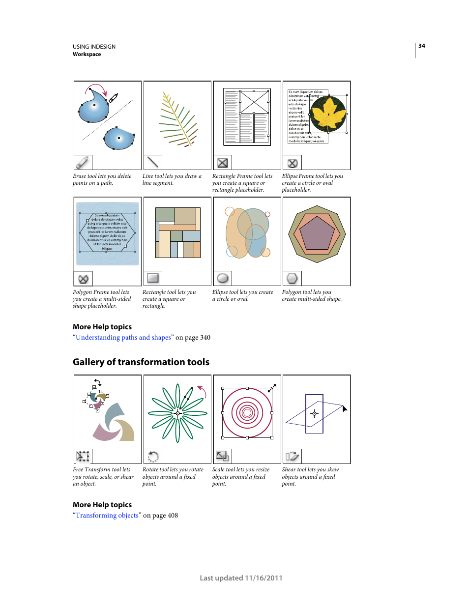 Gallery of transformation tools | Adobe InDesign CS5 User Manual | Page 40 / 710