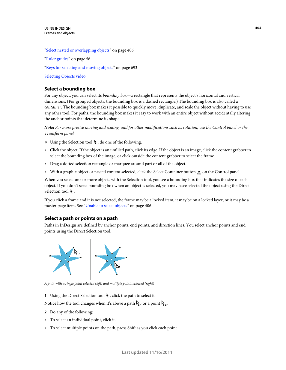 Select a bounding box, Select a path or points on a path | Adobe InDesign CS5 User Manual | Page 410 / 710