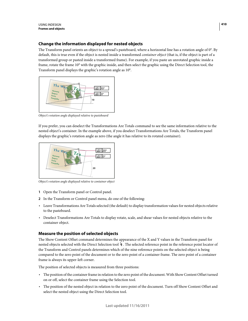 Measure the position of selected objects | Adobe InDesign CS5 User Manual | Page 416 / 710