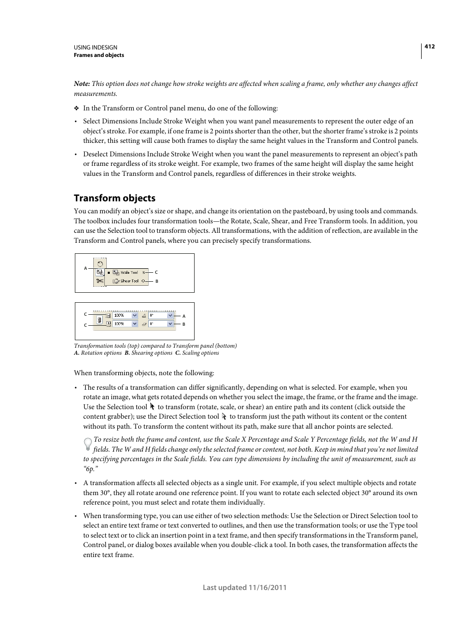 Transform objects, 412 and | Adobe InDesign CS5 User Manual | Page 418 / 710