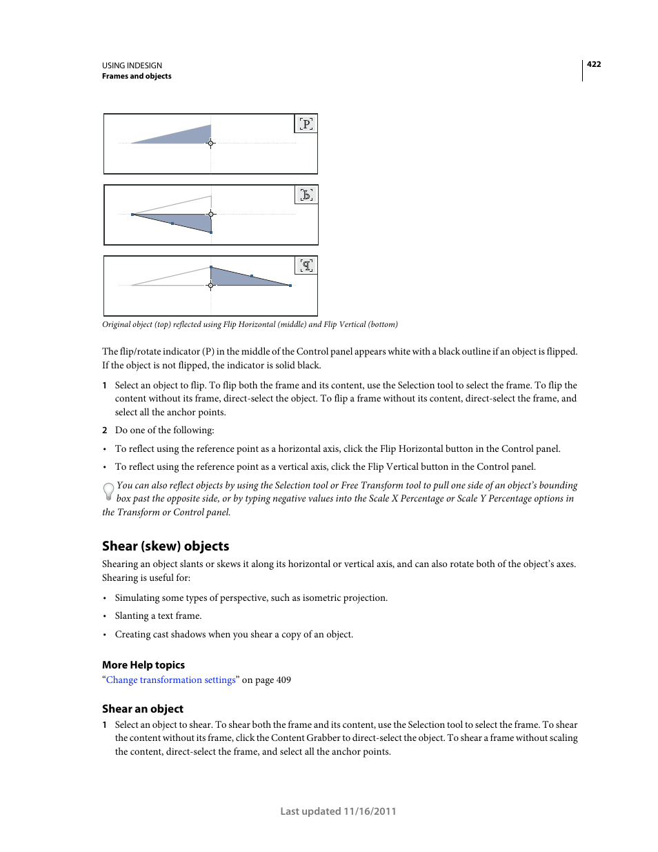 Shear (skew) objects, Shear an object | Adobe InDesign CS5 User Manual | Page 428 / 710