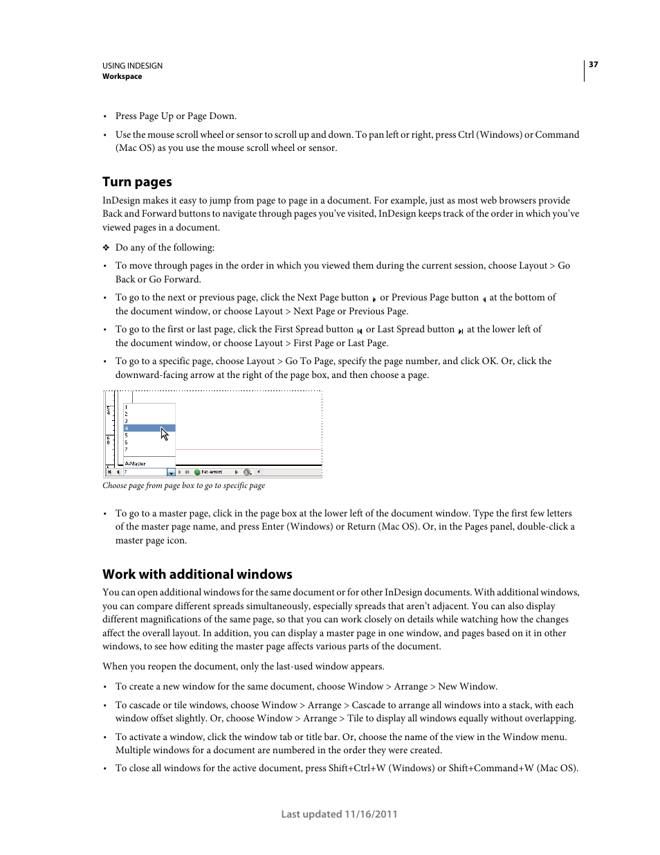 Work with additional windows, Turn pages | Adobe InDesign CS5 User Manual | Page 43 / 710