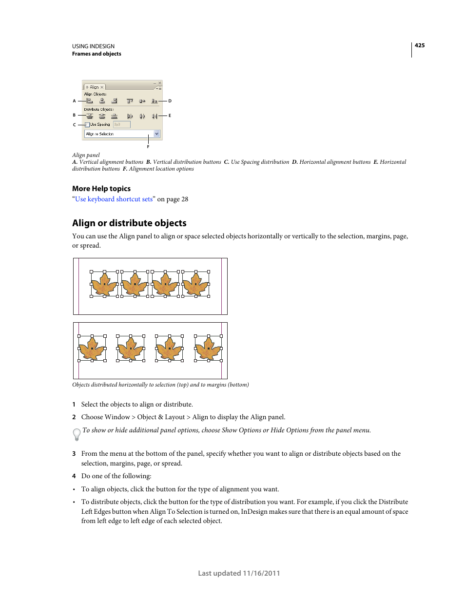 Align or distribute objects | Adobe InDesign CS5 User Manual | Page 431 / 710