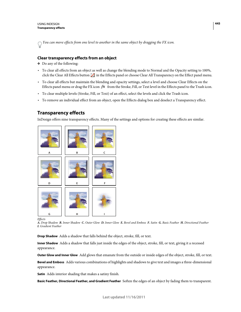 Clear transparency effects from an object, Transparency effects | Adobe InDesign CS5 User Manual | Page 451 / 710