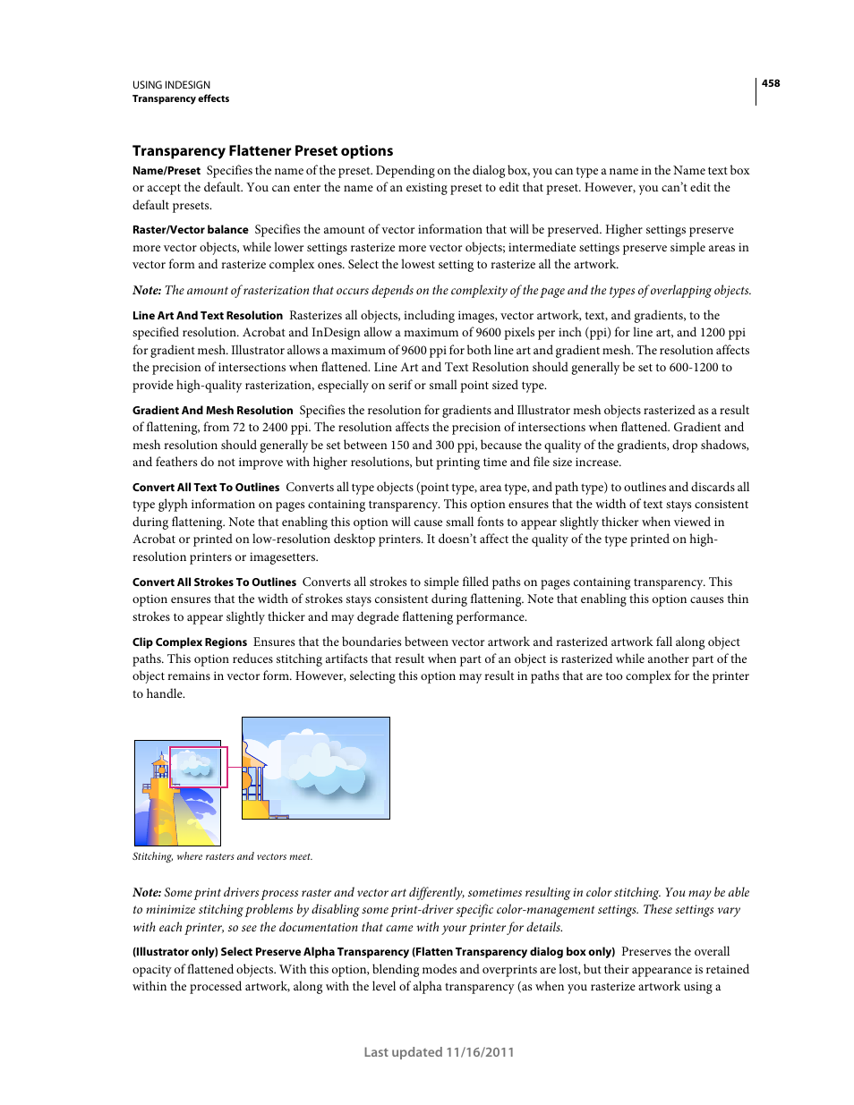 Transparency flattener preset options | Adobe InDesign CS5 User Manual | Page 464 / 710