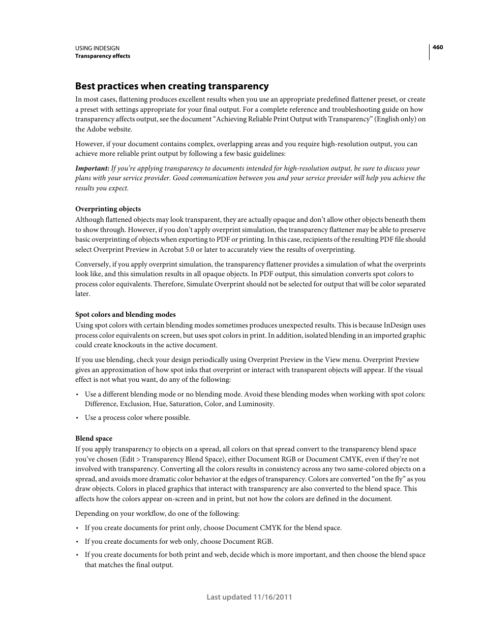 Best practices when creating transparency, Best practices when creating, Transparency | Adobe InDesign CS5 User Manual | Page 466 / 710