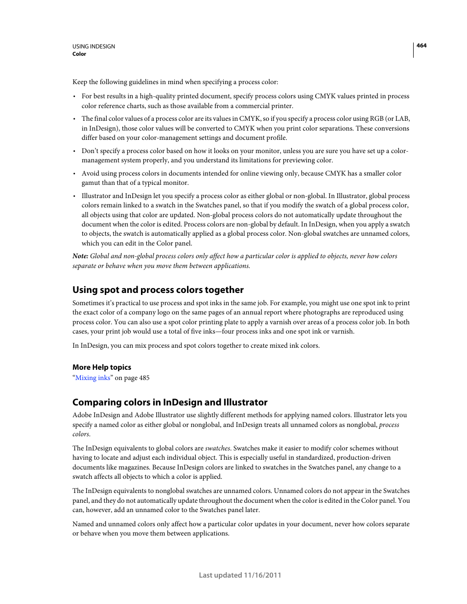 Using spot and process colors together, Comparing colors in indesign and illustrator | Adobe InDesign CS5 User Manual | Page 470 / 710