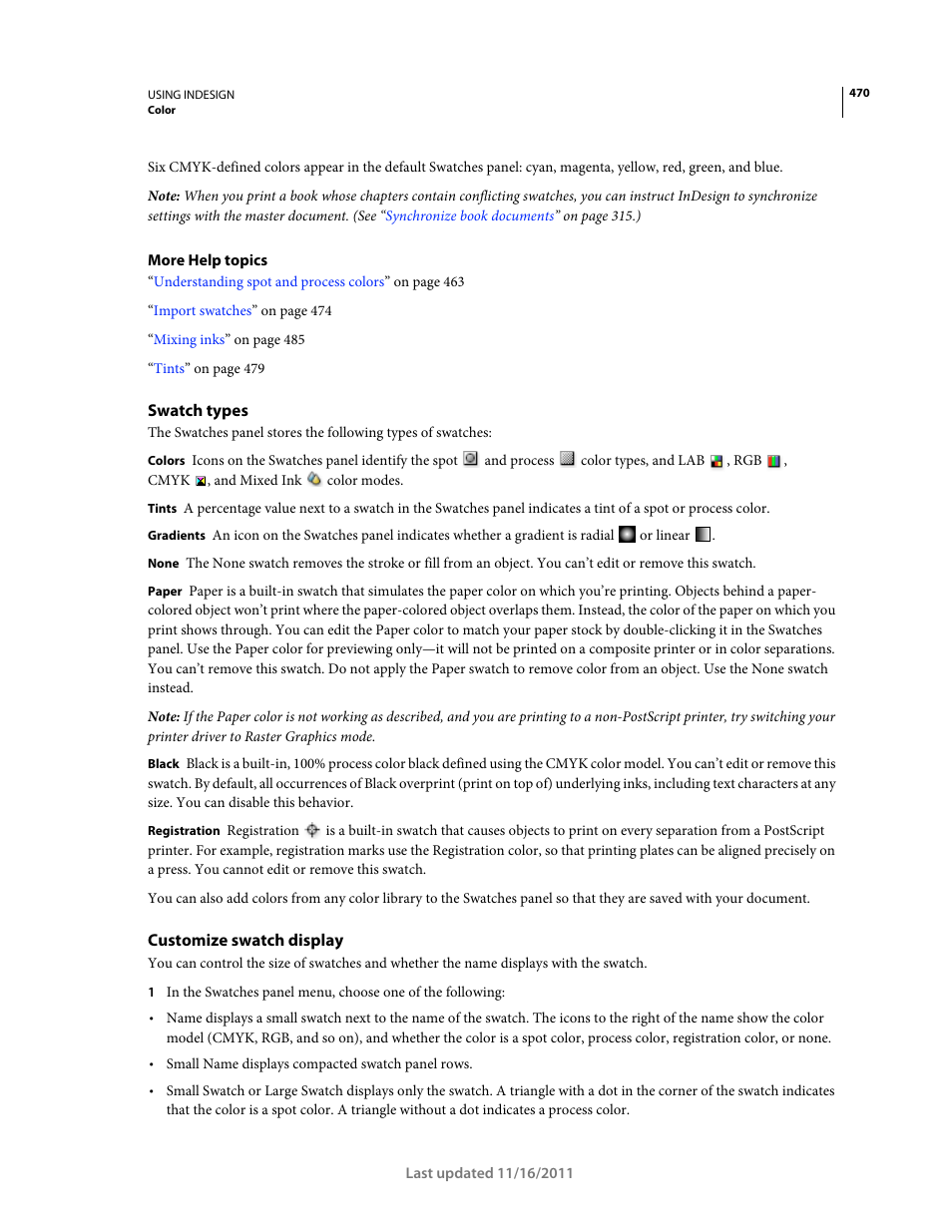 Swatch types, Customize swatch display | Adobe InDesign CS5 User Manual | Page 476 / 710