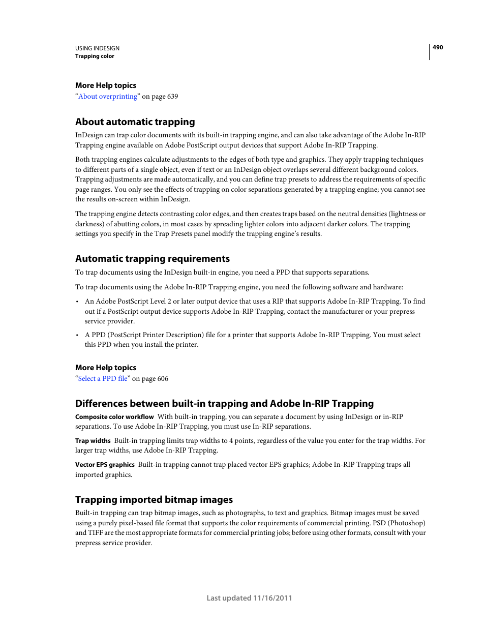 About automatic trapping, Automatic trapping requirements, Trapping imported bitmap images | Adobe InDesign CS5 User Manual | Page 496 / 710