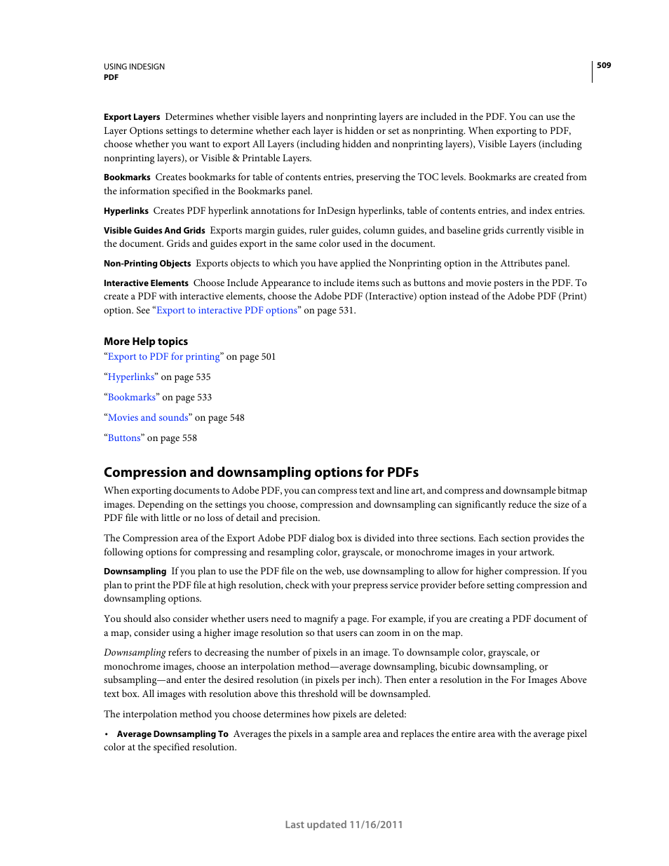 Compression and downsampling options for pdfs | Adobe InDesign CS5 User Manual | Page 515 / 710