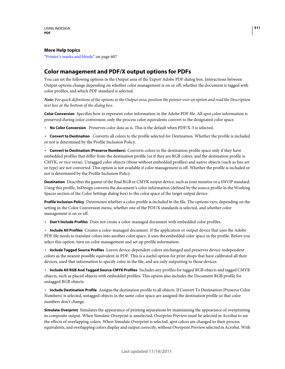 Color management and pdf/x output options for pdfs | Adobe InDesign CS5 User Manual | Page 517 / 710