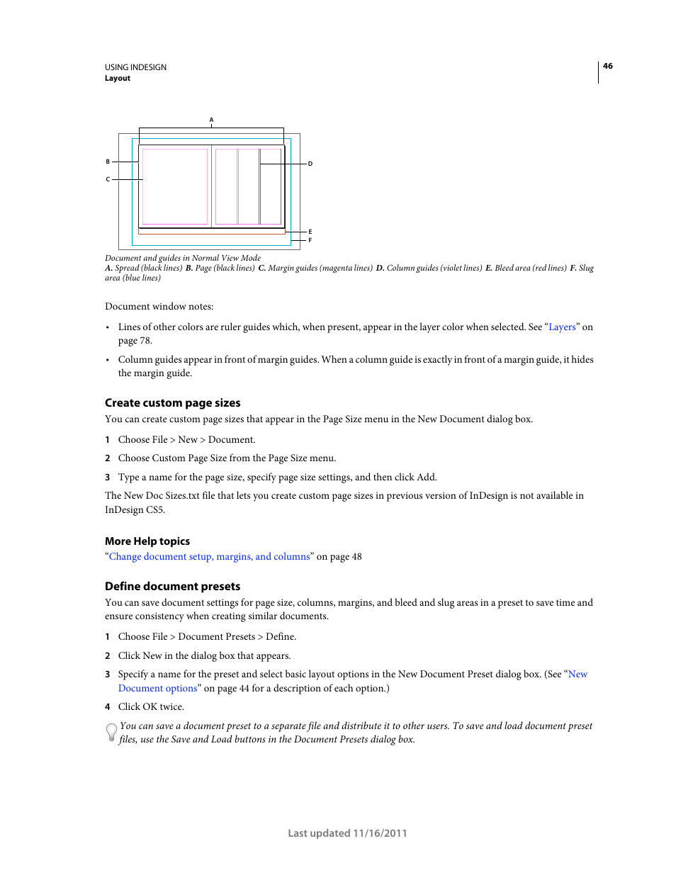 Define document presets, Create custom page sizes | Adobe InDesign CS5 User Manual | Page 52 / 710