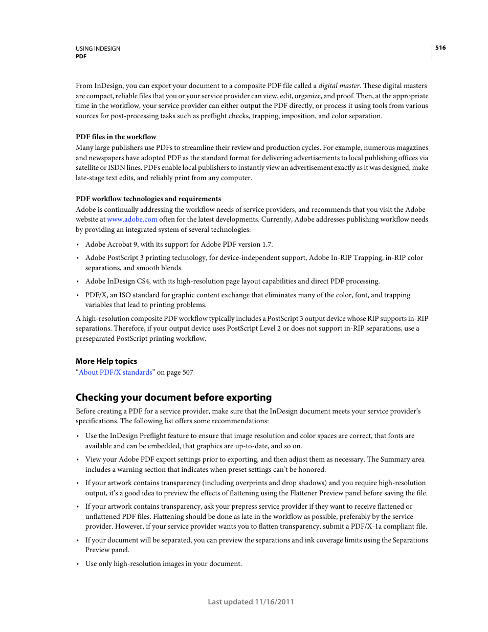 Checking your document before exporting | Adobe InDesign CS5 User Manual | Page 522 / 710