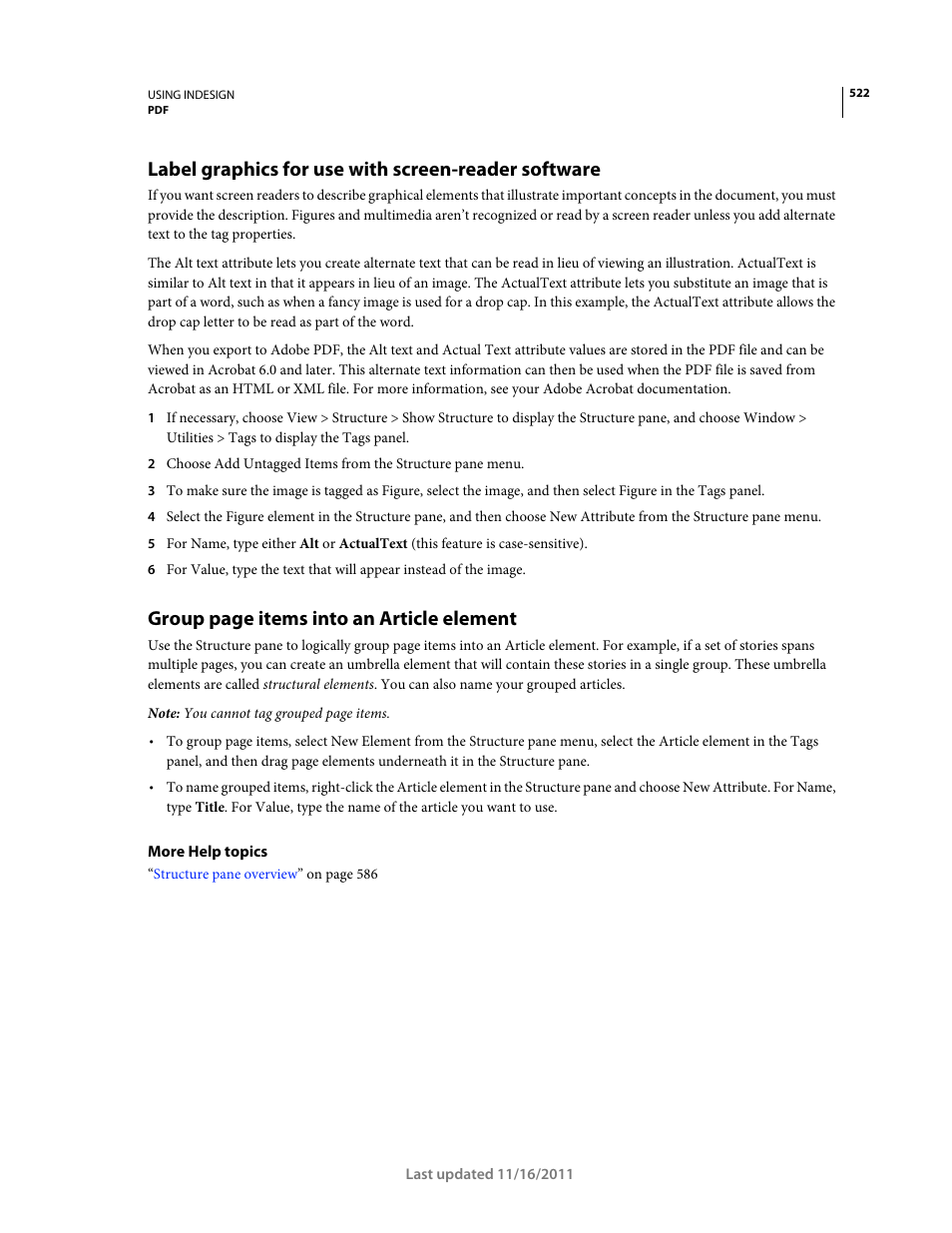 Label graphics for use with screen-reader software, Group page items into an article element | Adobe InDesign CS5 User Manual | Page 528 / 710