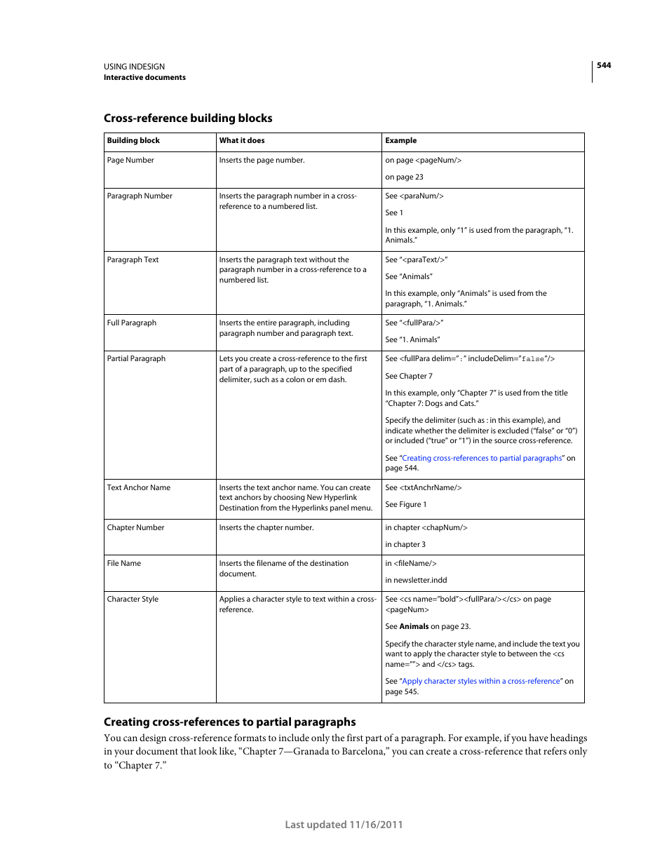 Cross-reference building blocks, Creating cross-references to partial paragraphs | Adobe InDesign CS5 User Manual | Page 550 / 710