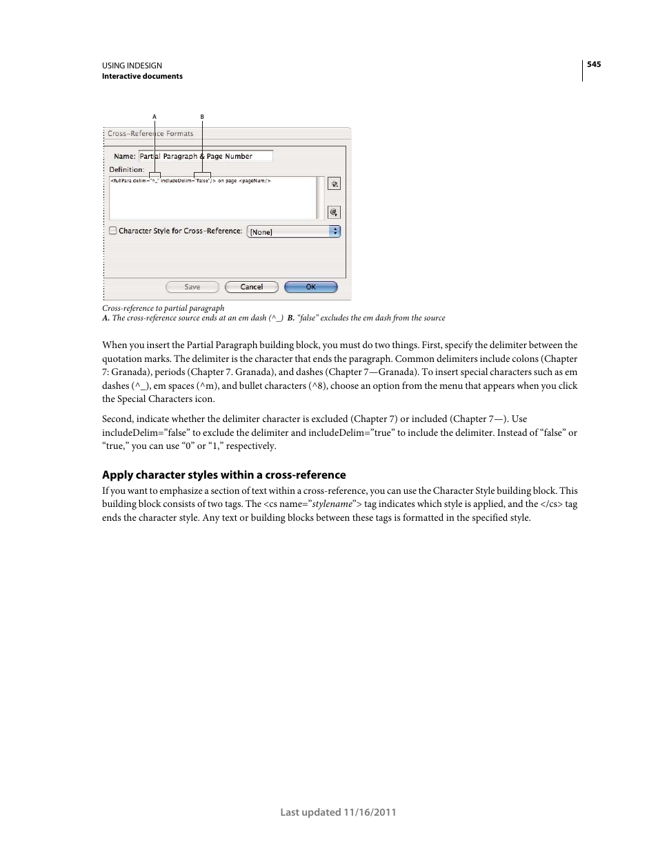 Apply character styles within a cross-reference | Adobe InDesign CS5 User Manual | Page 551 / 710