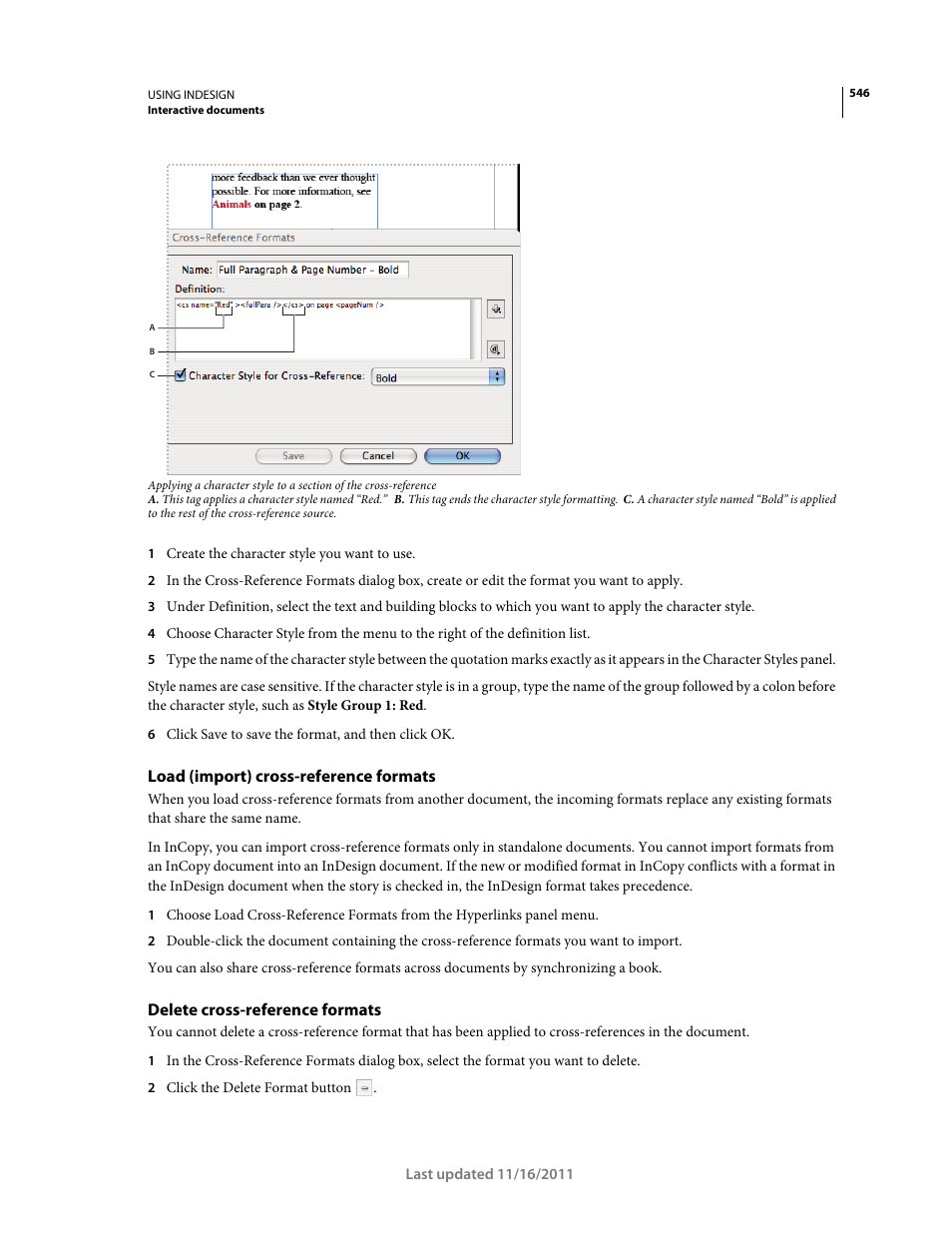 Load (import) cross-reference formats, Delete cross-reference formats | Adobe InDesign CS5 User Manual | Page 552 / 710